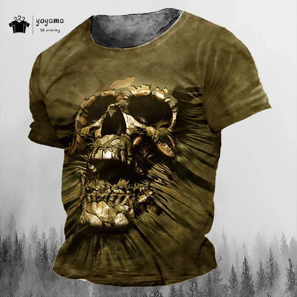 Men's T-Shirt Retro 3D Horror Skull Print Short Sleeve T-Shirt Hip Hop Party Streetwear Summer Men's Oversized Casual Clothing