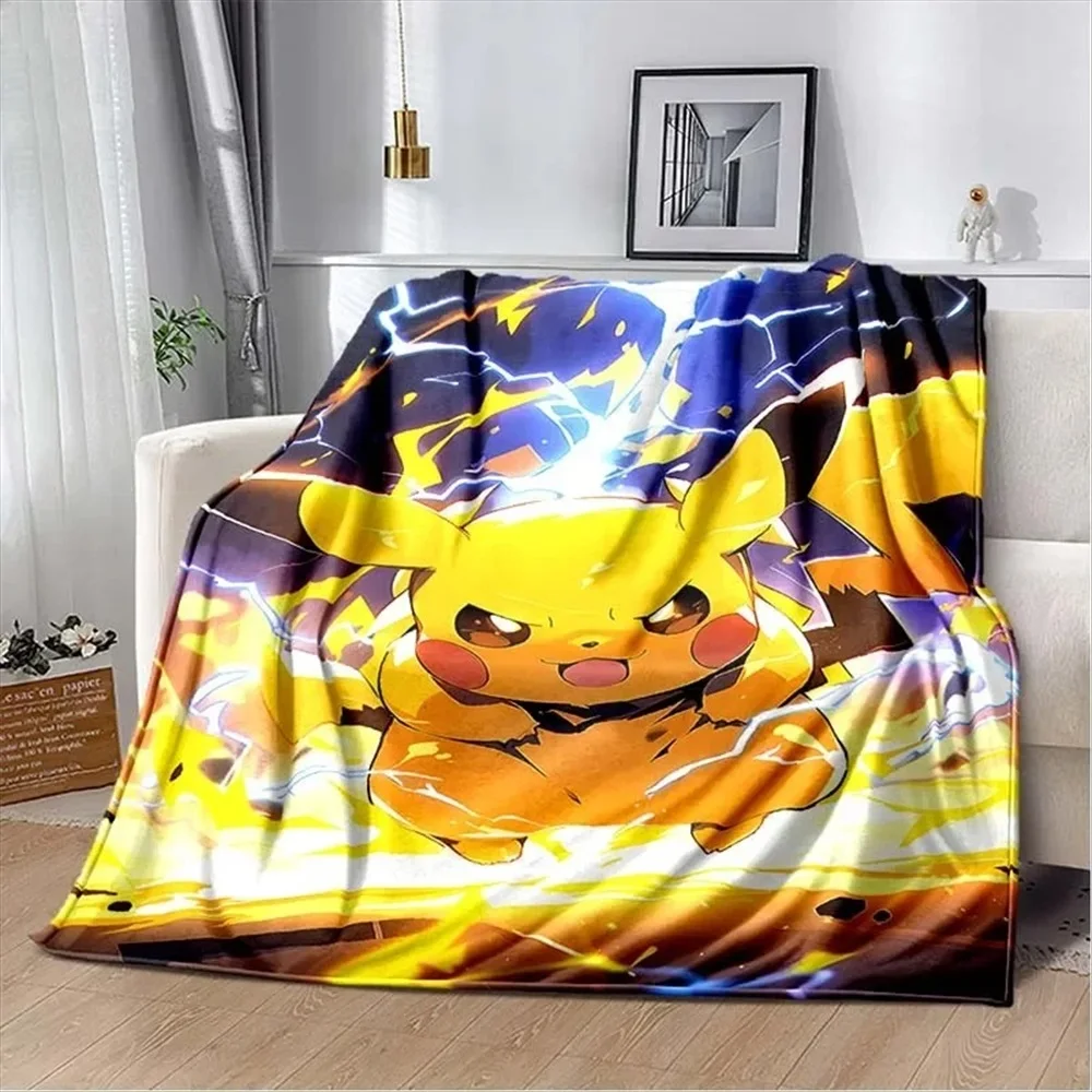 Pokemon Pikachu Cartoon Cute Blanket Bed Picnic Blanket Travel Livingroom Beds Vintage Anime Game Pattern Plaid Christmas Gift