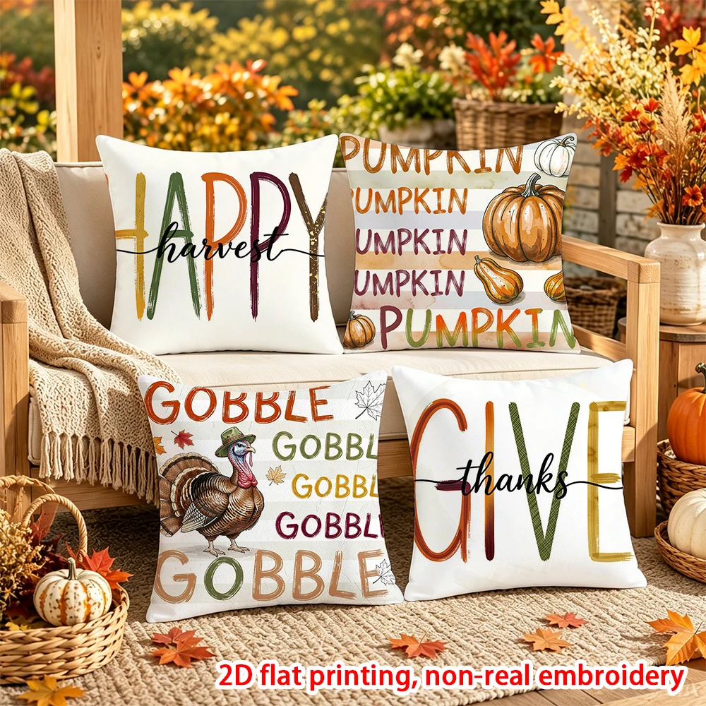 4PCS Fall Halloween Throw Pillow Covers, Cute Ghost Pumpkin Floral Autumn Decorative Cushion Cases for Sofa Couch