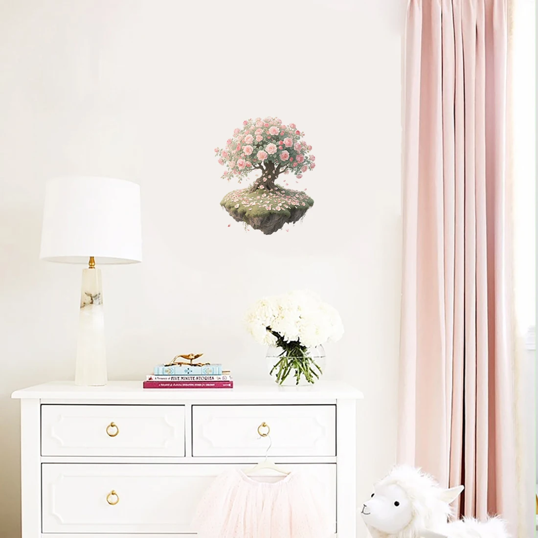 Three Ratels CAB21 Beautiful Peach Blossom Tree Floating Island Art Wall stickers for home decoration
