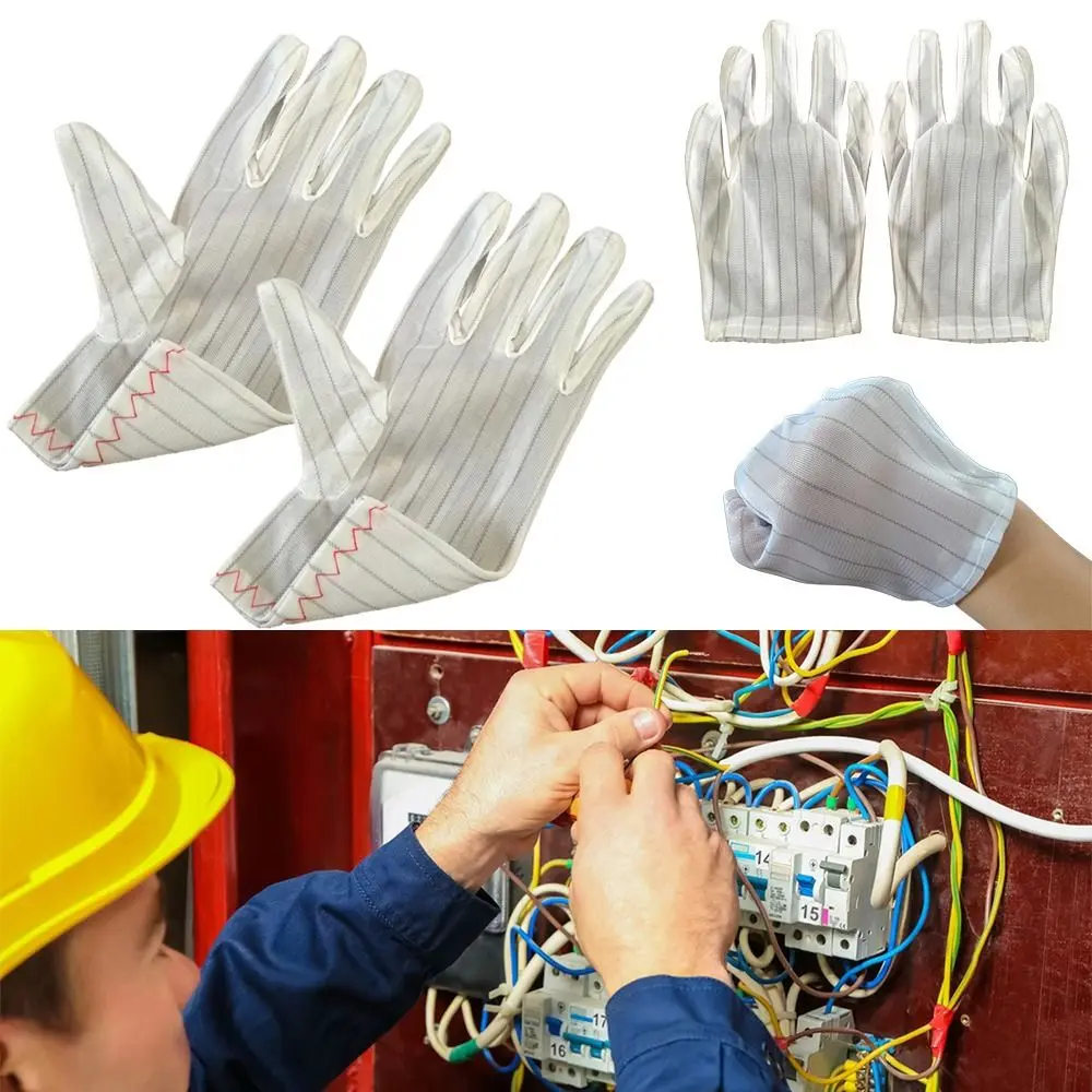 

Tool White Anti-static Gloves Sulfur Free Nylon Working Gloves Thin Double Sided Stripes Safety Work Gloves Electronics Factory
