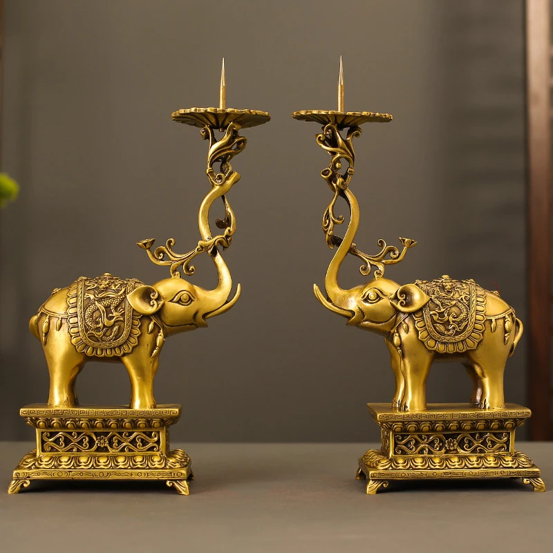 A Pair Of Candlesticks Made Of Brass, Decorative Crafts, Elephant Candle Holders, Living Room Ambiance Decorations, Off