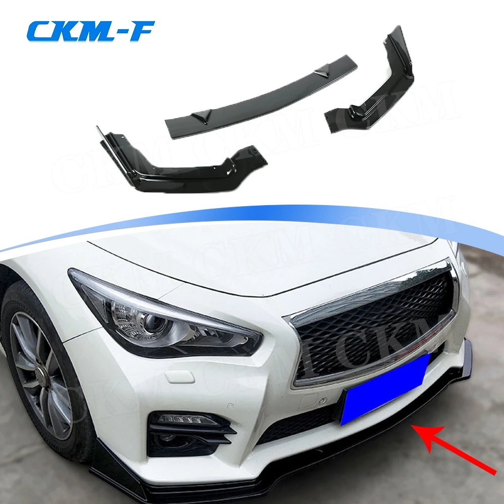 

3 PCS ABS Black Front Lip Spoiler Splitters Flaps For Infiniti Q50 Q50S 2014-2017 Head Bumper Chin Crash Guard Car Styling