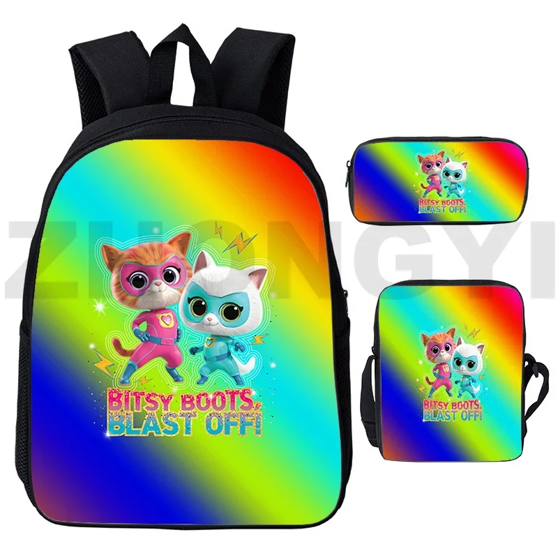 Sac à dos coloré imprimé en 3D Smile Kitties Anime pour enfants, cartable chat mignon, cartables pour filles et garçons, cartable de sport en plein air, 3 en 1