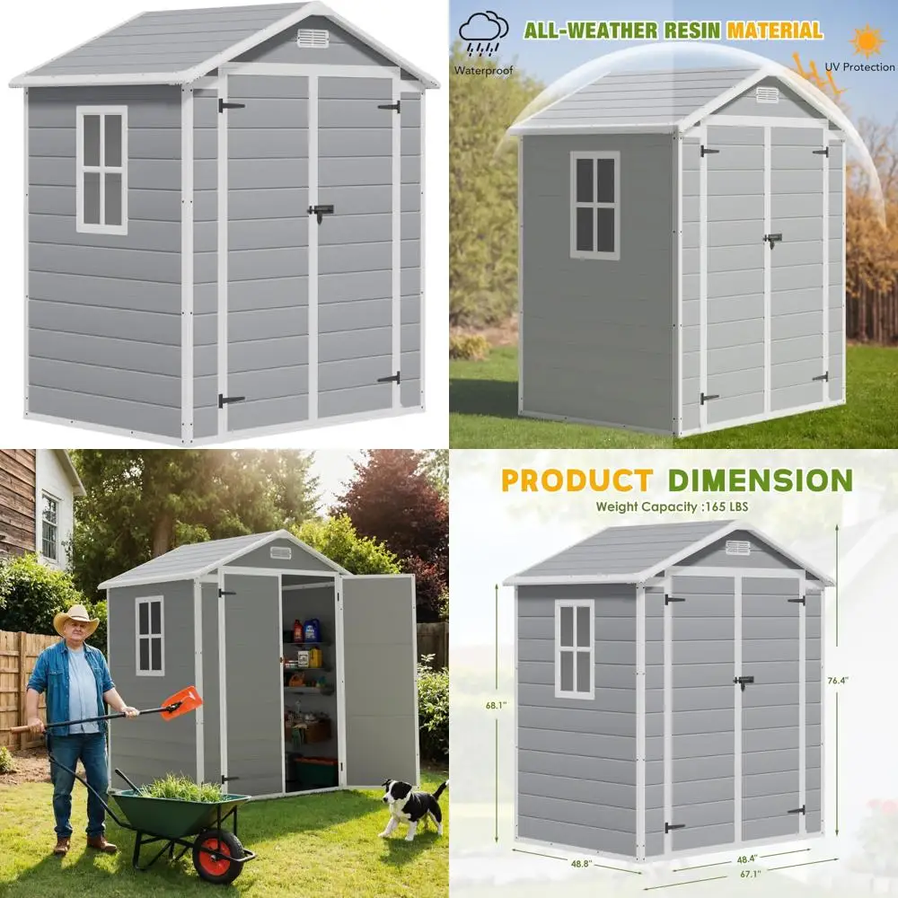 

All-Weather Resin Outdoor Storage Shed 6x4FT with Floor for Garden, Backyard, and Pool Tools in Light Grey
