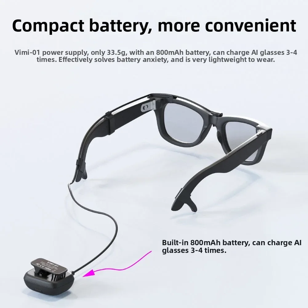 

Магнитная батарея-пауэрбанк 800 мАч для умных очков Meta-Glasses с LED-индикатором и адаптером для зарядки, аксессуары для смарт-очков