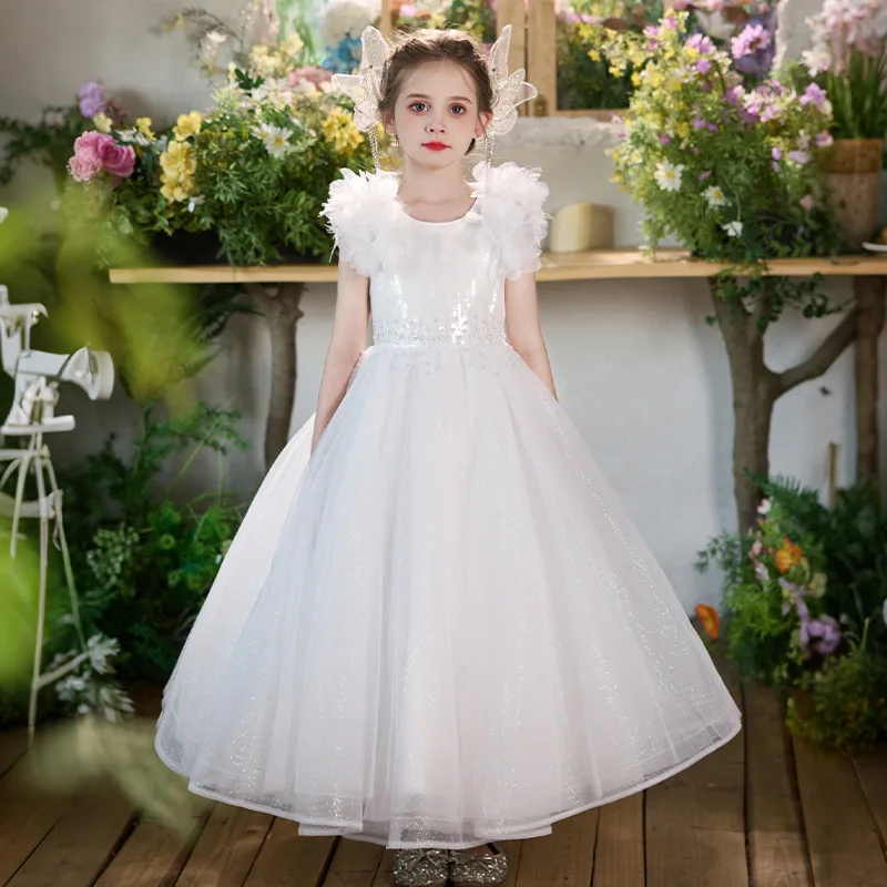 Girls' High-End Evening Party Skirt Children's Day Outfit New Fashion Princess Dress Net Gown Child kid Birthday Performance