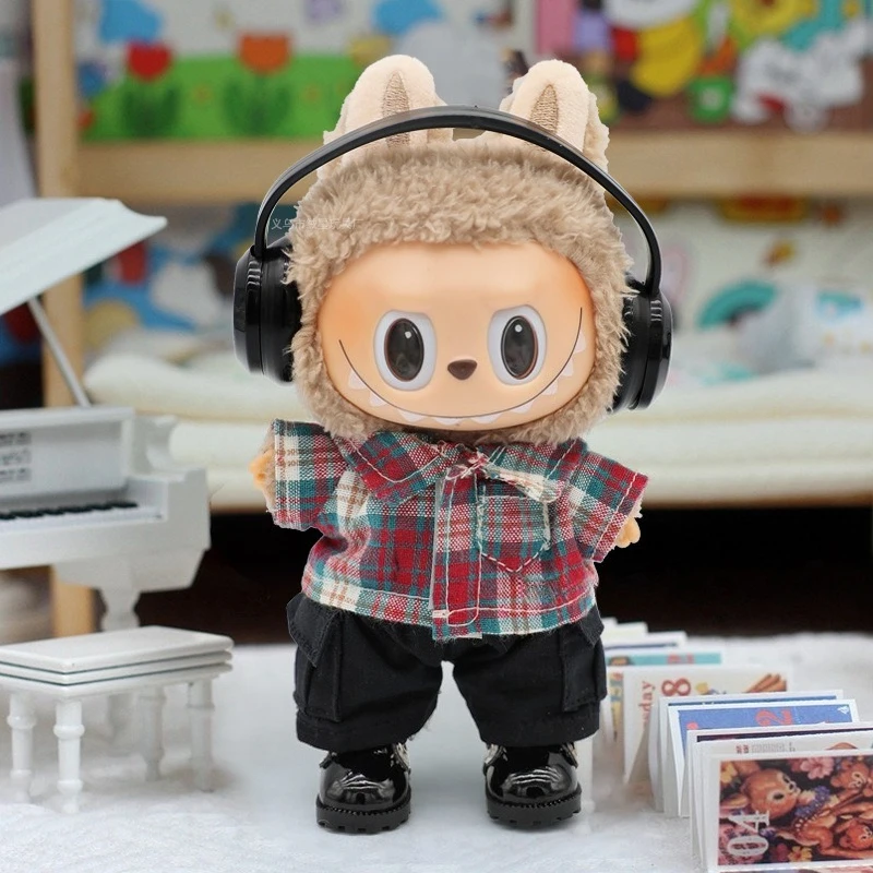    미니 인형 옷 세트 17cm 라부부 인형 의류 라부부 V1 V2 V3 캐주얼 체크 코트 청바지 세트 라부부 액세서리