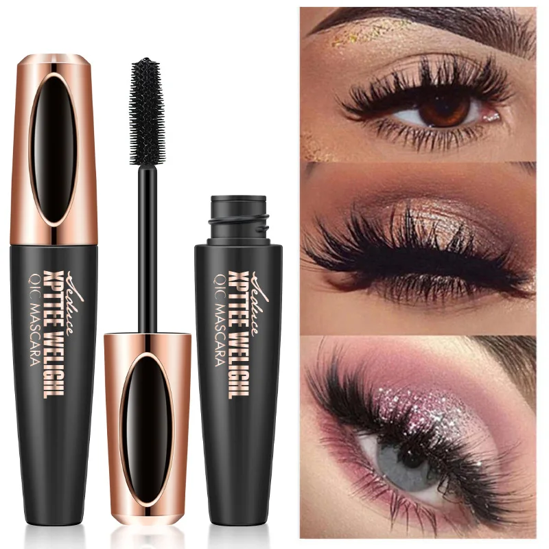 1 Stück 4D Mascara für dichte, geschwungene Wimpern, wasserfest und schweißresistent, 24h lang anhaltender Effekt, ohne Verklumpen oder Verschmieren, Make-up-Tool