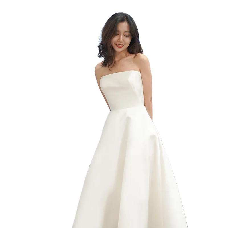 Simple Satin Wedding Dress 2022 Summer New Korean Style Bra High Waist Slim Dream Princess Outdoor Travel Wedding Dress