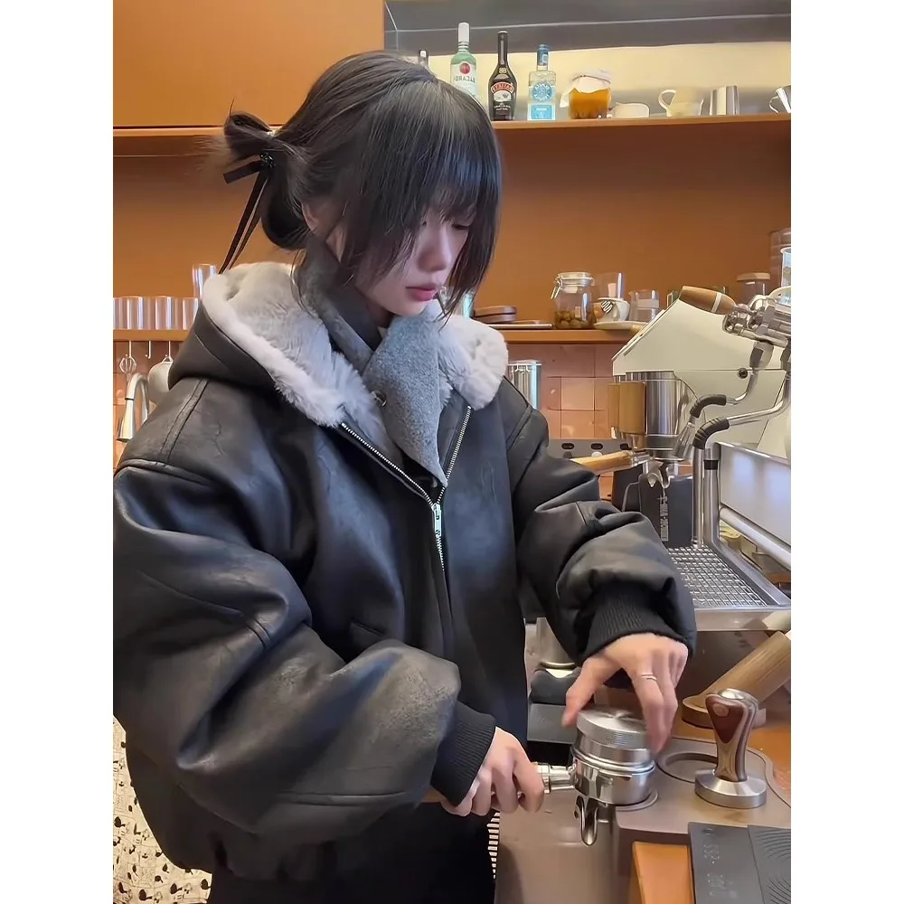 

Men's Fall Winter Large Size 250 Pou FROST CRAED LEATHER Jaet American Sle High-End PU Leather Jaet Cotton Coat