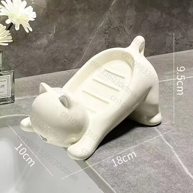 Soap Dish Drainable Sponge Soap Bar Container Cute Cat-shaped Creative Water Drain Soap Tray Washing Sponge Holder For Household
