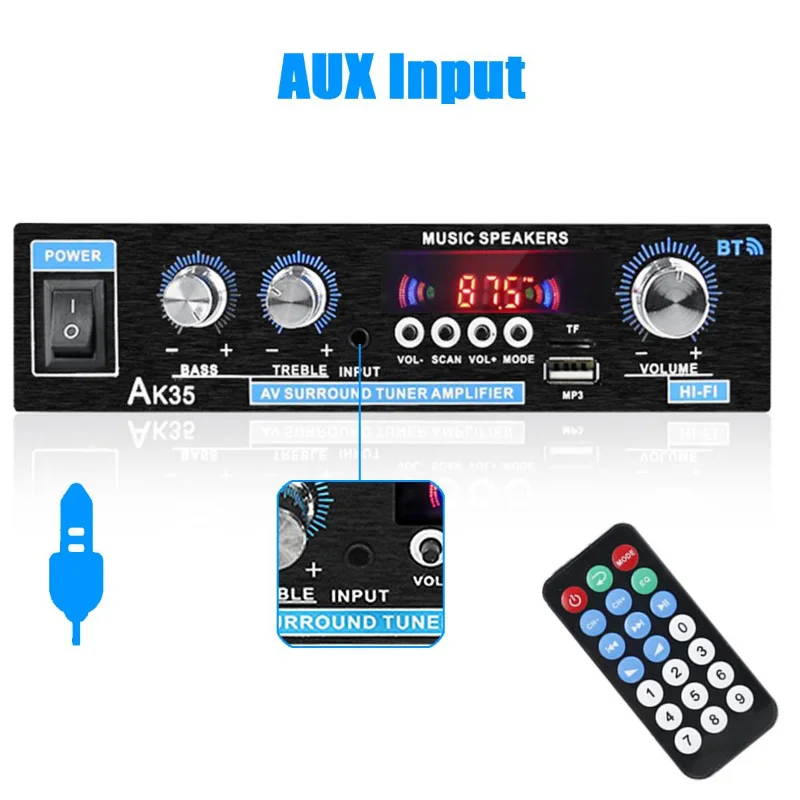 مكبرات صوت AK35 بقدرة 30 واط + 30 واط منزلية مزودة بتقنية البلوتوث صوت 110-240 فولت صوت مضخم صوت رقمي قوة مكبر صوت FM أتوماتيكي مضخم صوت