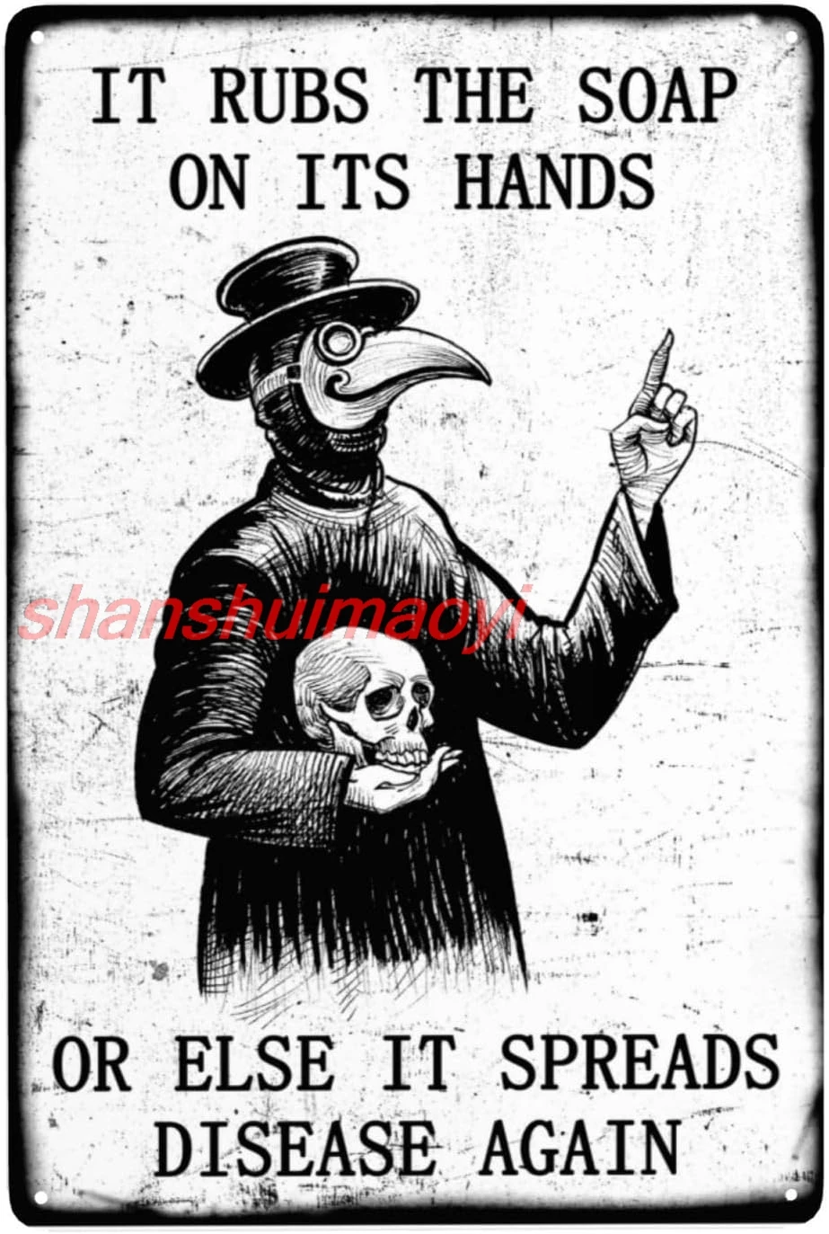 bassyil Wash Your Hand Plague Doctor Gothic Decor Tin Sign Vintage Poster Tin Painting Metal Sign Decor Iron Plating 8x12in ADS