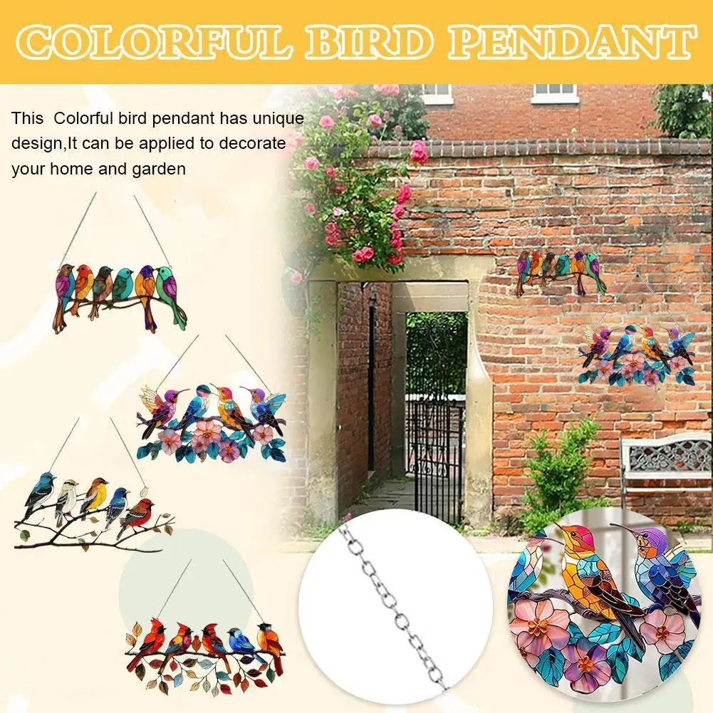 Pendant Mini Stained Bird Glass Window Hangings Acrylic Wall Hanging Colored Birds Decor Room Accessories Scandinavian Decor Mot