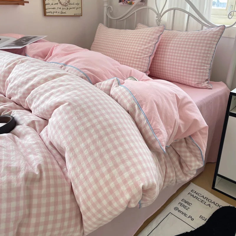 Bed Linen Full Sheet Linen 2 Bedroom Bedding Duvets Cover Sets Four-piece Set Washed-cotton Pillowcases Bed Skirts Bedding Items