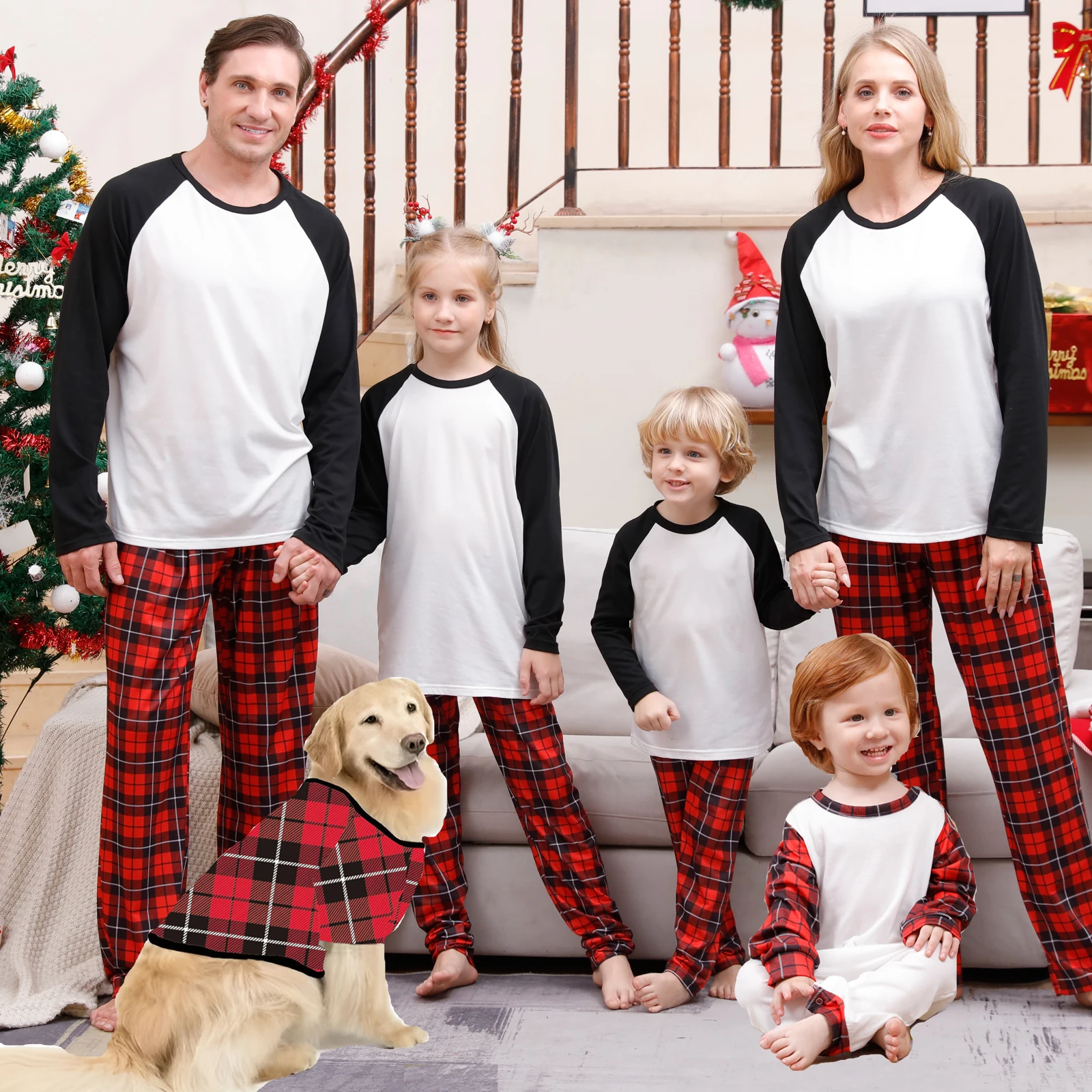 New Christmas Family Matching Sublimation Blank Tees Pajamas Sets Dad&Mom&Kids Clothing Tops+Pants Pyjamas Outfits Suit For Logo