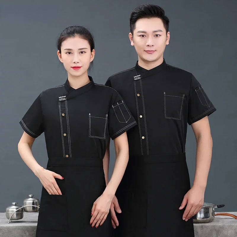 

Wholesale Unisex Kitchen Chef WorkWear Restaurant Uniform Bakery Food Service Short Sleeved Hot Pot Food Seravice Staff Overalls