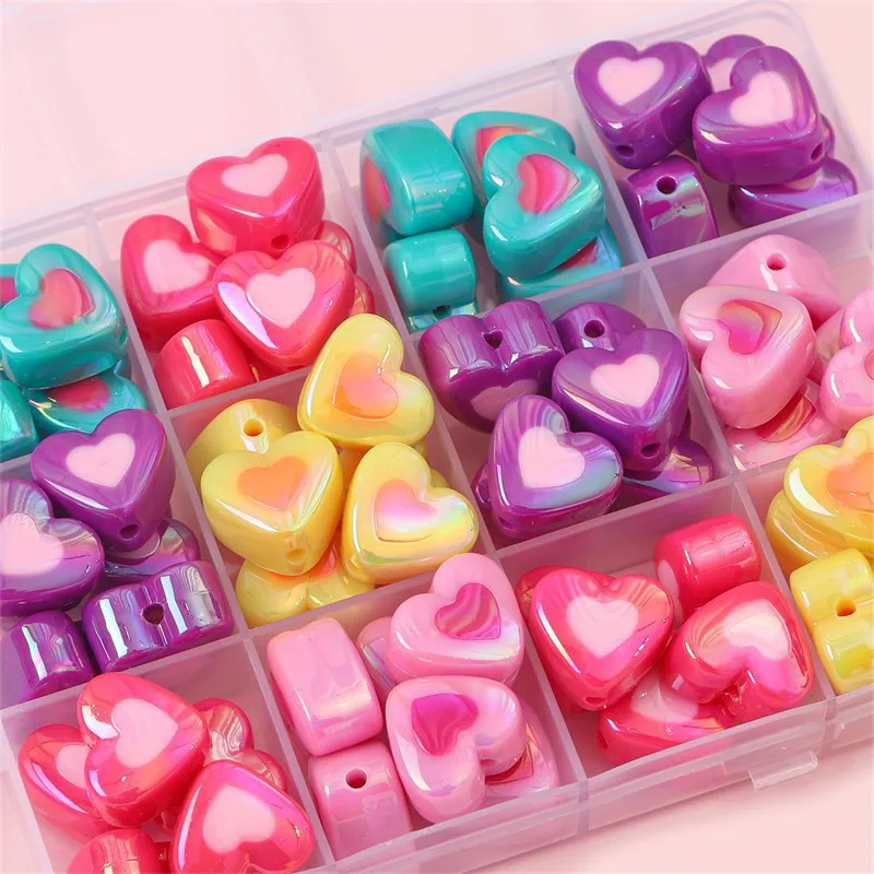 

17x15x11mm Ab Colorful Heart Shaped Acrylic Loose Beads For Jewelry Making Diy Handmade Bracelet Necklace Accessories 4pcs/Lot