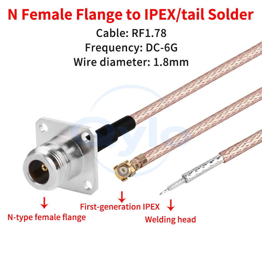 N-type female flange to 1st generation IPX/tail solder RF coaxial cable RG178 silver-plated Teflon cable 50 ohms (1 pcs)