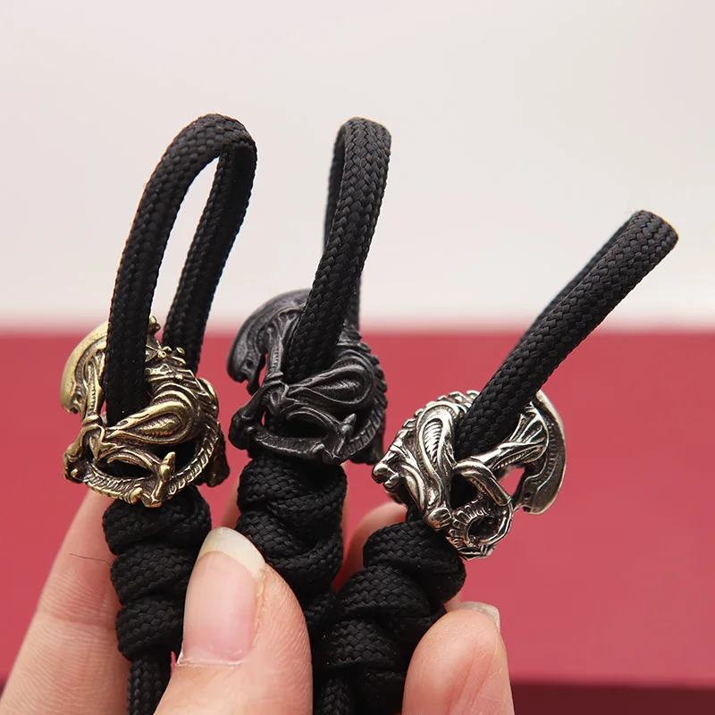 Alien Figurines Black Brass Paracord Knife Beads DIY Woven Lanyard Pendant Jewelry Accessories EDC Outdoor Charms for Bracelets