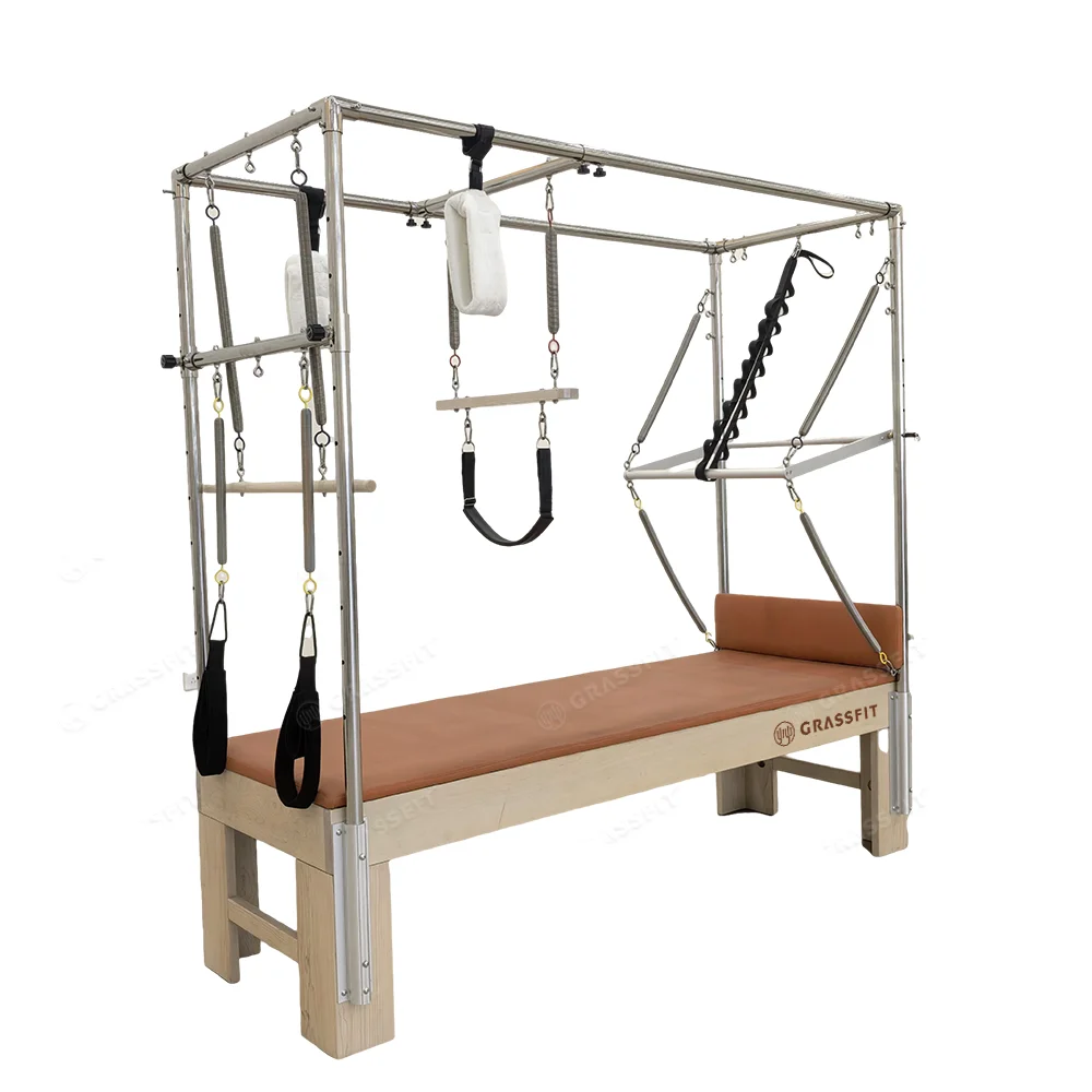 Wood Pilates Reformer Trapeze With 10 Springs Jump Board Sitting Box Wood Pilates Reformer Cadillac