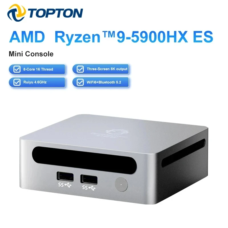 2024 저렴한 AMD 미니 PC 라이젠 9 5900HX ES 윈도우 11 프로 DDR4 3200MHz NVMe SSD 미니 PC 게이머 사무실 컴퓨터, 3x4K HTPC WiFi6