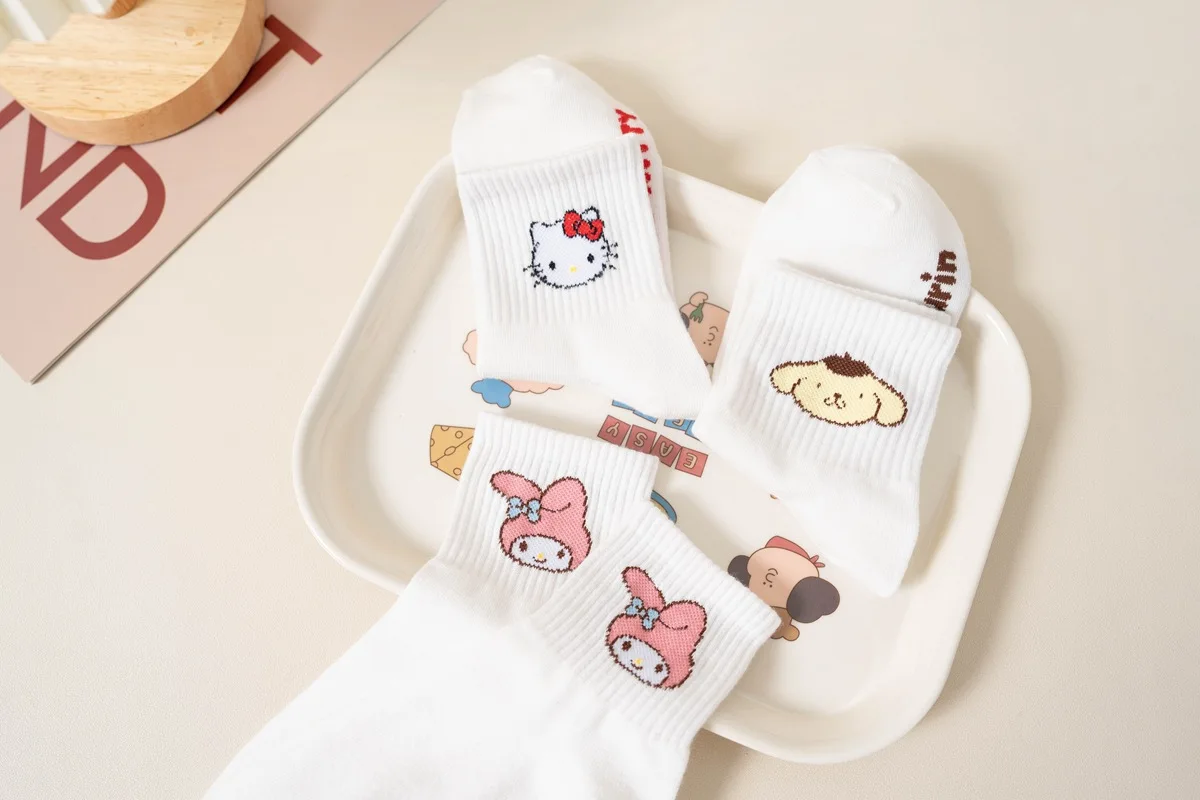 Calcetines de Hello Kitty para niña, medias medianas Kawaii Sanrio, accesorios de Hello Kitty, Rosered, negro, blanco, mujer, 5 pares