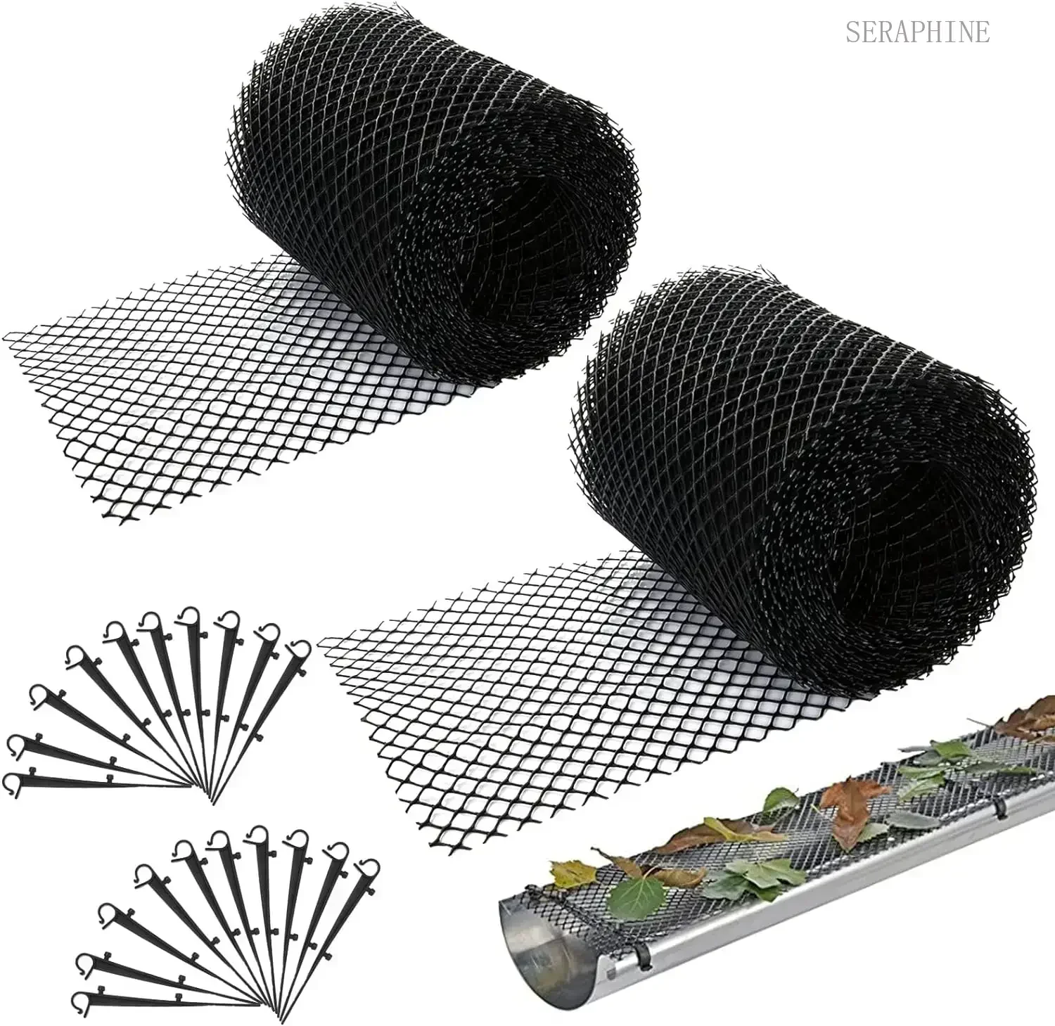 2 Packs Mesh Guard with 20 Hooks Clip Leaf Cover Drain Protector Plastic Gutter Mesh Guard Roll 6” X 20Ft Gutter