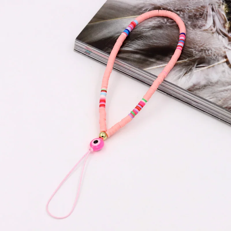 2024 Trendy Mobile Strap Phone Charm Clay Beads Phone Chain Evil Eye Jewelry for Women Girls Anti-Lost Lanyard Accessories Gifts