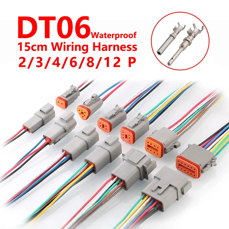 5/20/100Set DT06 Series 2/3/4/6/8Core12Pin Electrical Waterproof DEUTSCH DT Connector Plug Socket with 15cm Wiring Harness