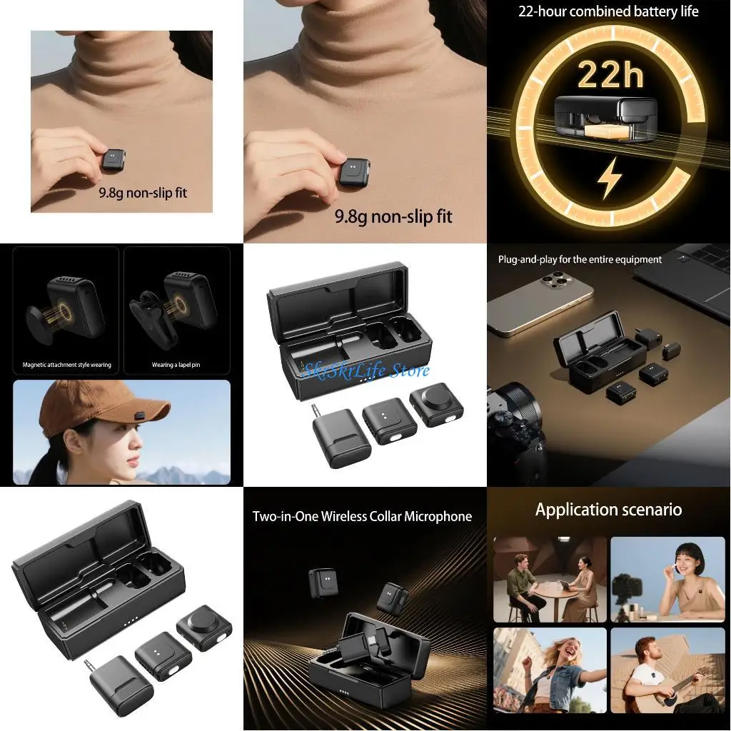 

E65E Professional Lapels Microphones Detachable Transmitters Intelligent Noise Filter Camera Equipment