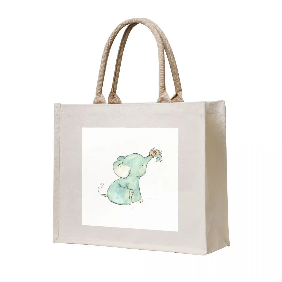 cute elephant playing with small rabbit drawing Tote Bag shopper bag women canvas large size bags Women's tote bag