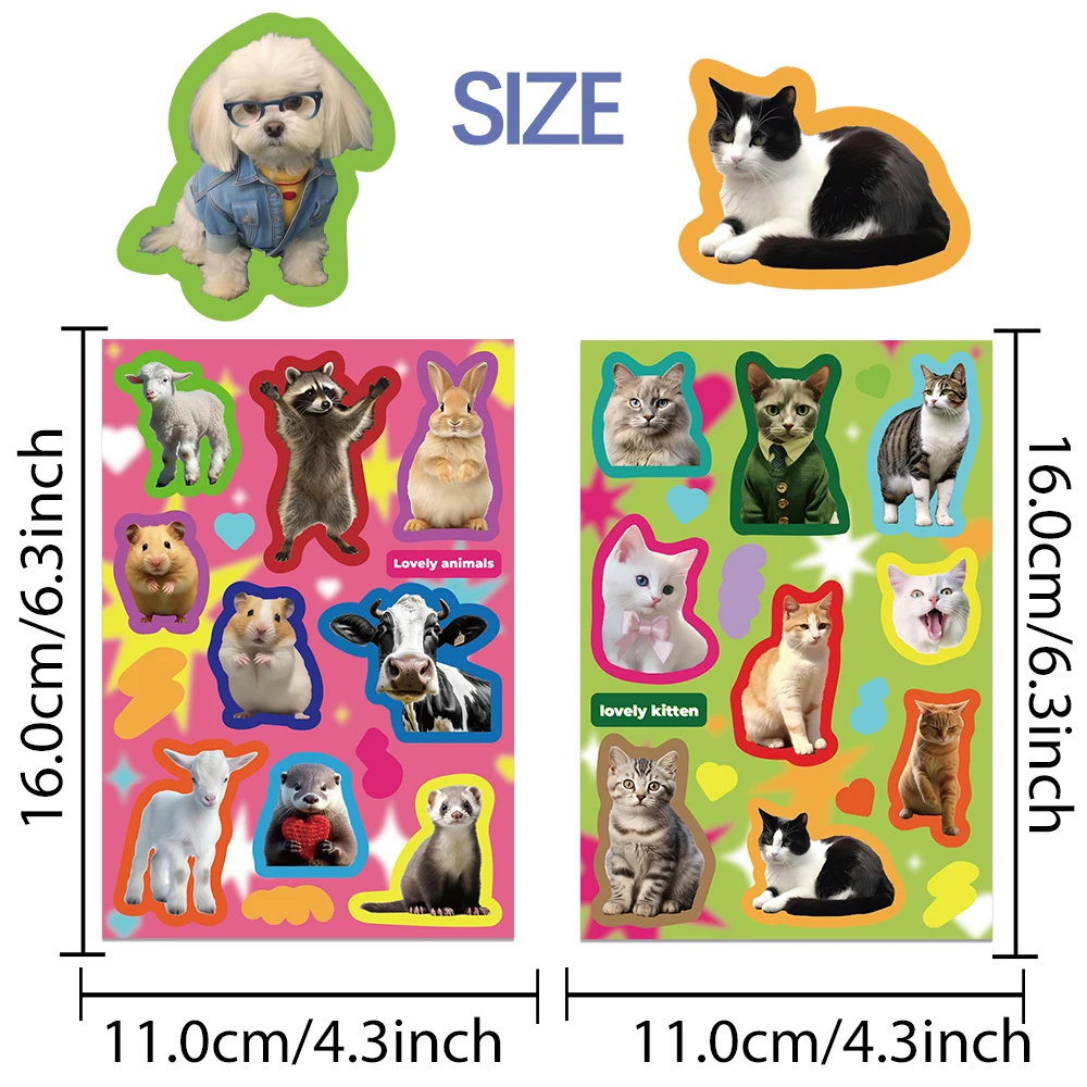 8 Sheets/Set Funny Cute Cat Dog Puzzle Animals Stickers Kawaii Decals Scrapbooking Luggage Laptop Skateboard Sticker Toy