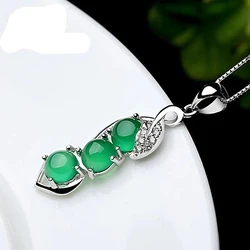 Huitan Peasecod Shaped Pendant Necklace for Women Temperament Green Stone Sparkling Cubic Zirconia Necklace Wedding Jewelry New