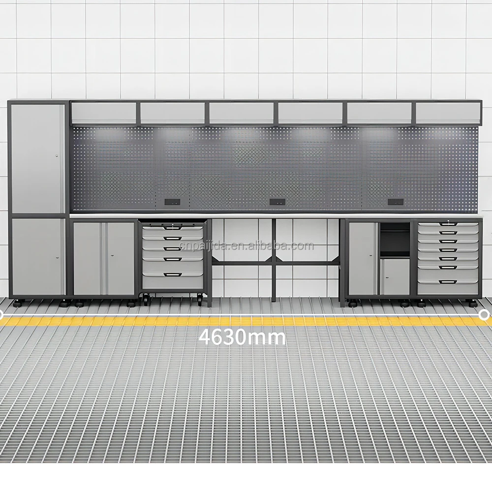 Modular Tool Cabinet Combination With Multiple Drawers Industrial Steel Tool Cabinet System With Workbench