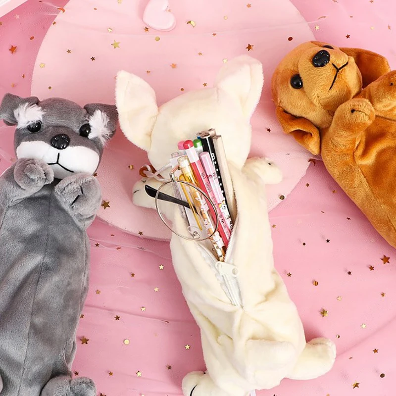 

Kawaii Dog Plush Pouch Pencil Case Cute Zipper Fluffy Large Capacity Pencil Bag School Stationery Storage Bag Supplies