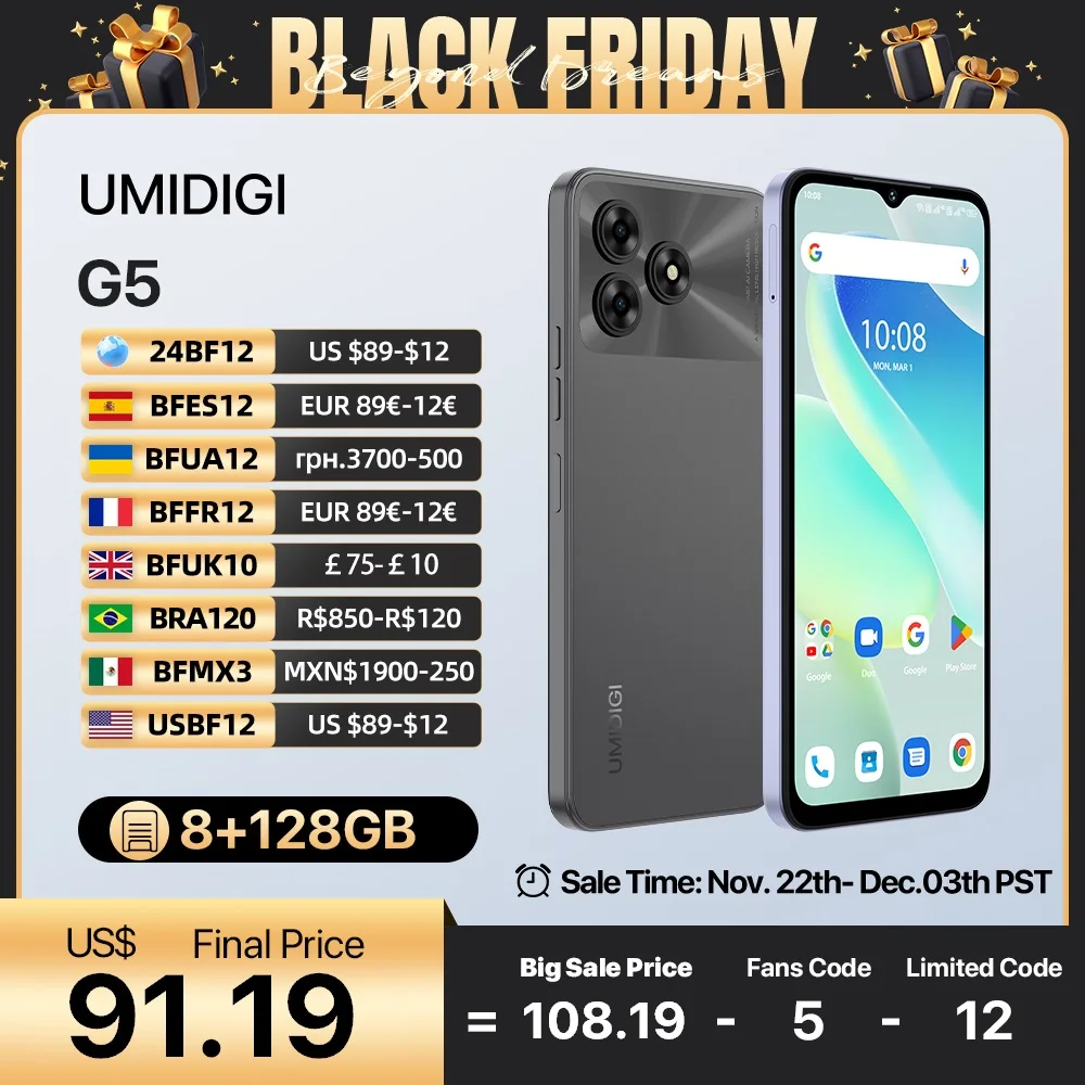 UMIDIGI G5 Smartphone, Android 13 , 8GB RAM 128GB ROM, 50MP Camera, 5000mAh Battery, Dual SIM 4G Cellphone