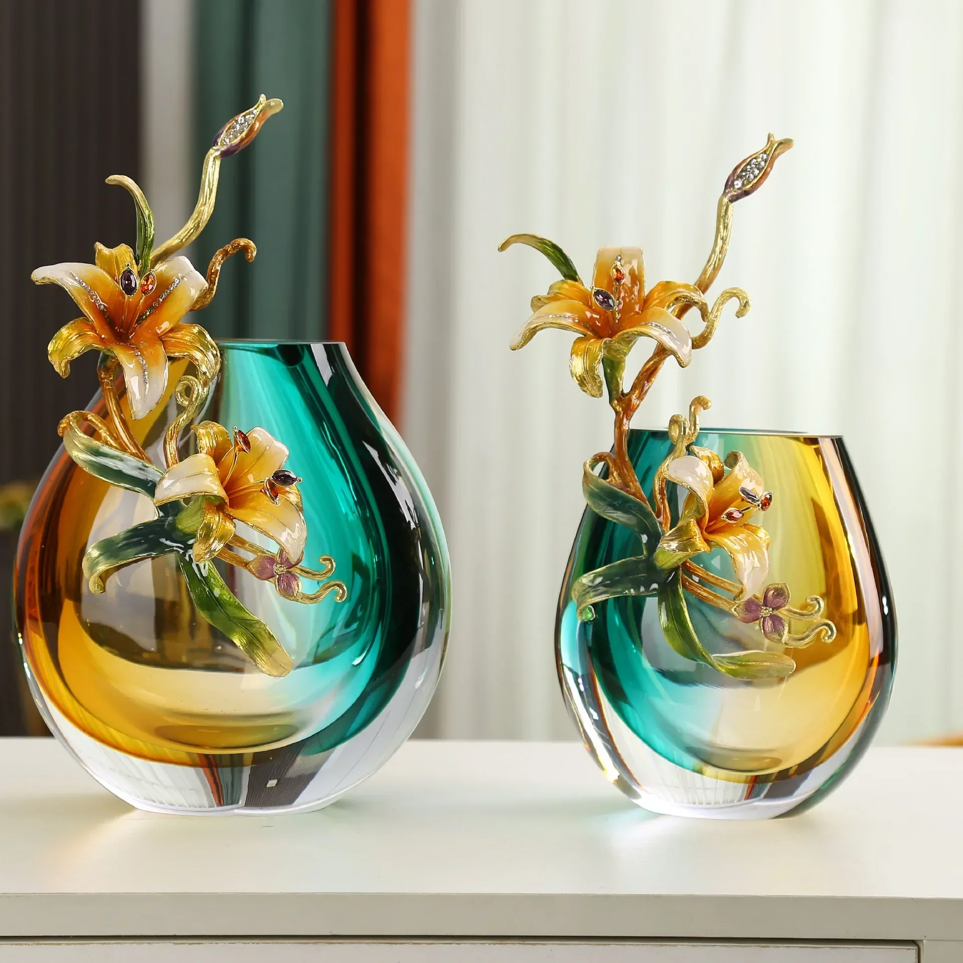 

Light luxury glazed enamel vase ornament, living room dining table flower arrangement, living room creative simple TV cabinet de