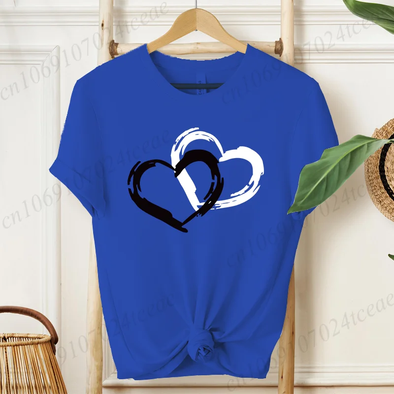T-shirt moda donna O Collo T-shirt manica corta Casual Donna Abbigliamento rosso T-shirt con stampa cuore d'amore per i regali di San Valentino
