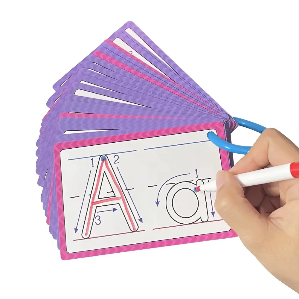 Laminated ABC Letter Tracing Practice Double-side Flash Cards Dry Erase Alphabet Learning Write and Wipe Learn English Cards