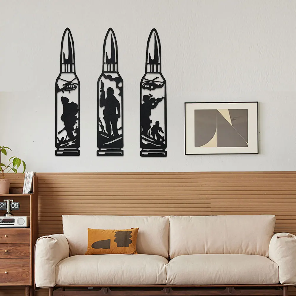3 Piece Distinctive Metal Soldier Bullet Wall Art Decor Indoor Outdoor Military Tribute Craft Gift for Veterans