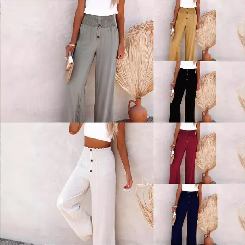 2024 Autumn And Winter Casual Women's Pants Trousers Solid Color Cotton And Linen Elastic Loose And Comfortable Wide-leg Pants