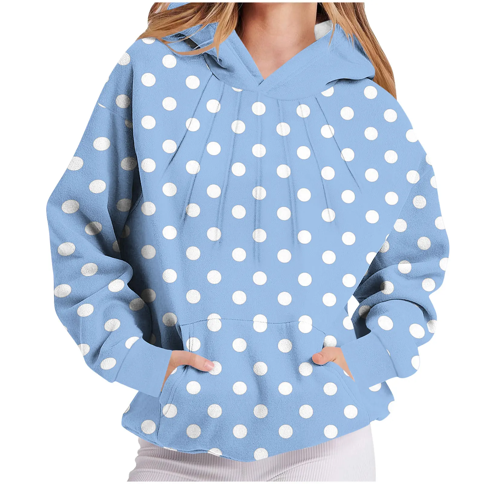 المرأة البولكا نقطة ملابس منقوشة بكم طويل مقنع البلوز مع الصدر الطيات امرأة ملابس الشتاء ملابس امرأة بلايز للمرأة