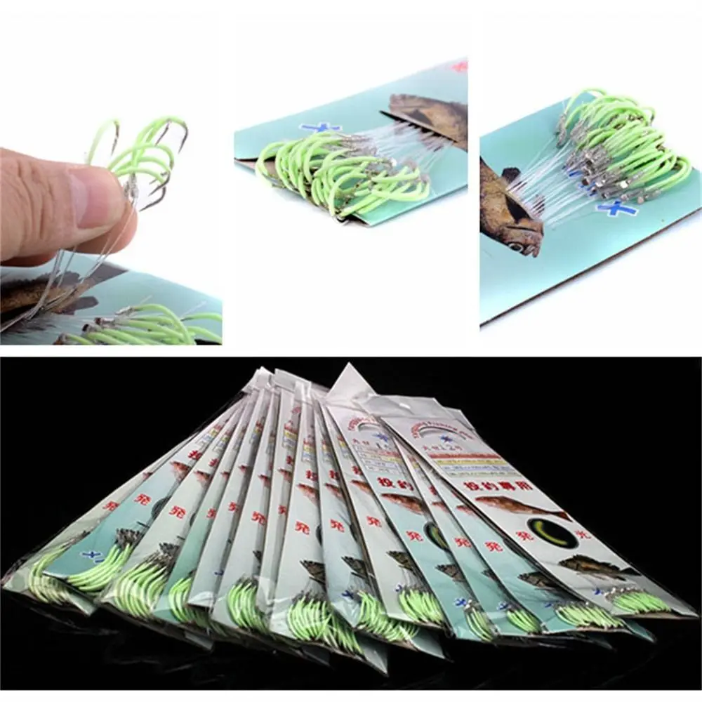 

Barbed Luminous Fishing Hook with Fishing Line High Carbon Steel Glow Hook 12-28# Single Fishing Hook with Line Outdoor Fish