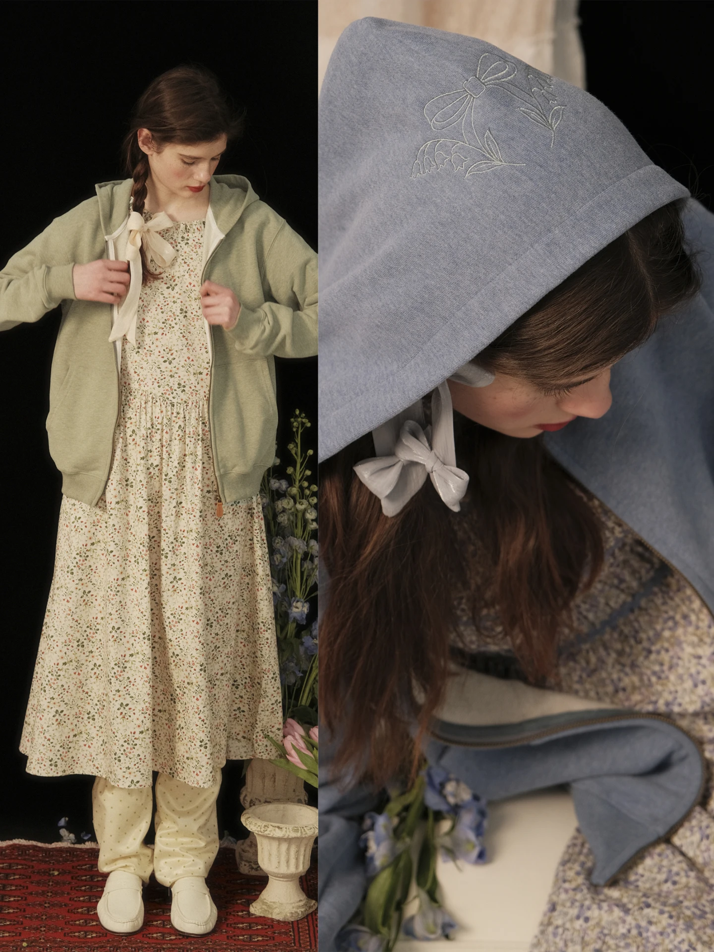 

Худи MintCheese High Quali Loose Feel Sea Salt Girl Bellflower с вышивкой узелков, повседневный, с длинными рукавами