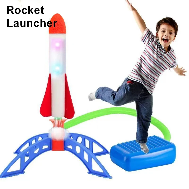 런처 풋 에어 펌프 페달 장착 야외 비행 로켓, EVA 프레스 폼, 어린이 스포츠용 듀얼 토이, 발광 방출 플래시 발사