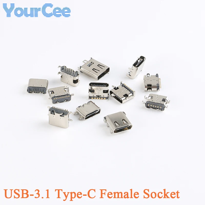 20pcs/5pcs Type-C Female/Male Connector SMD 2/14/16P/6P/24P High Definition Transmission Interface 4 Fixed Pin Sink