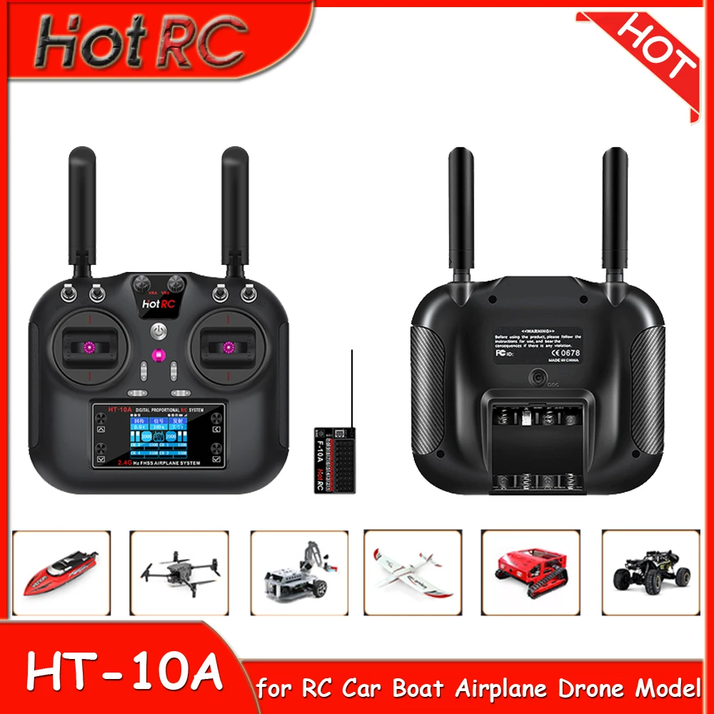 

HOTRC HT10A 2.4Ghz 10CH HT-10A RC Transmitter with F-10A Receiver for RC Model Airplane Aircraft Drone RC Boat Car DIY Robots