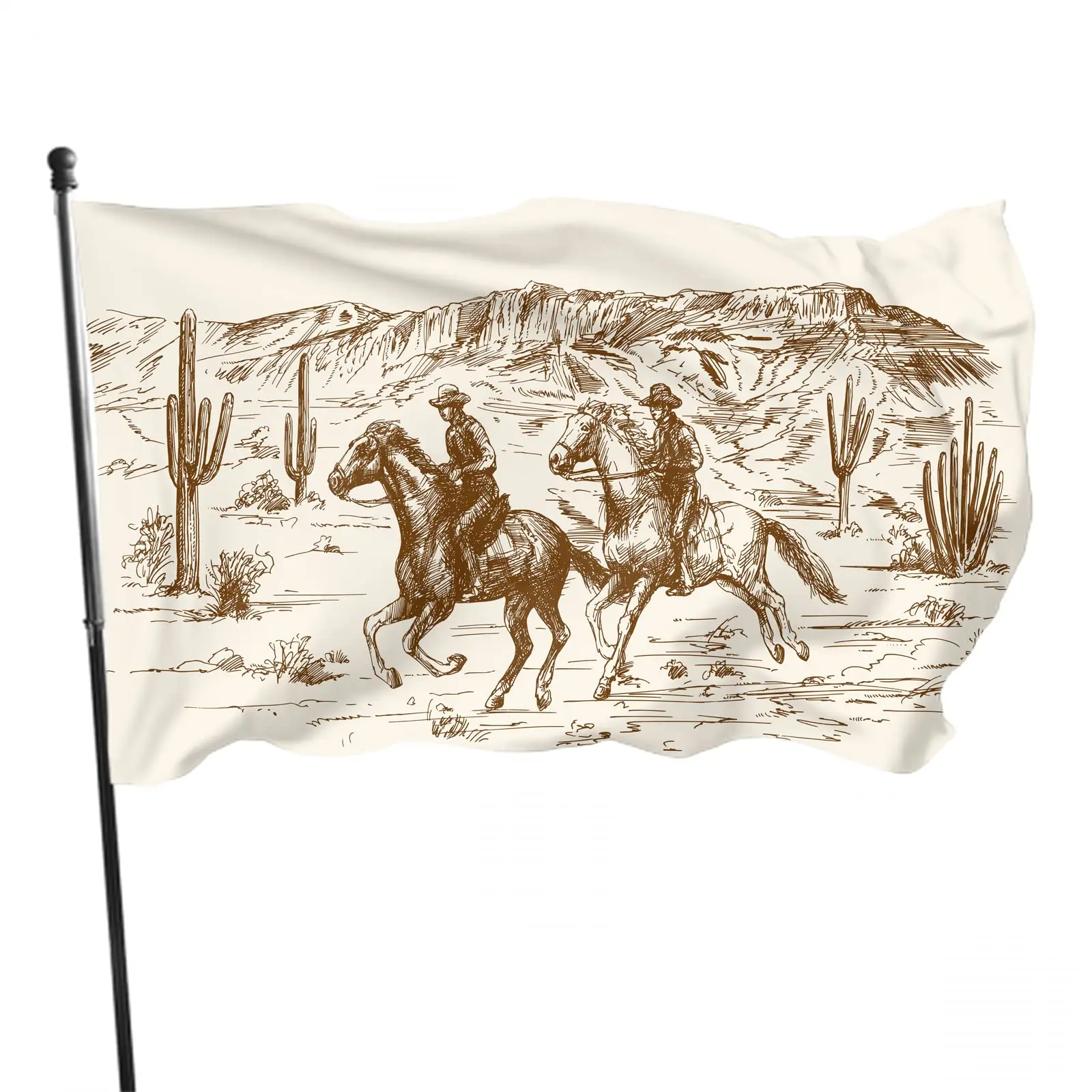 Cowboys Flag Outdoor Vintage Cowboy Riding Horses Wide West Cactus Flags Banner Decor for Courtyard Porch Indoor Outdoor Decor